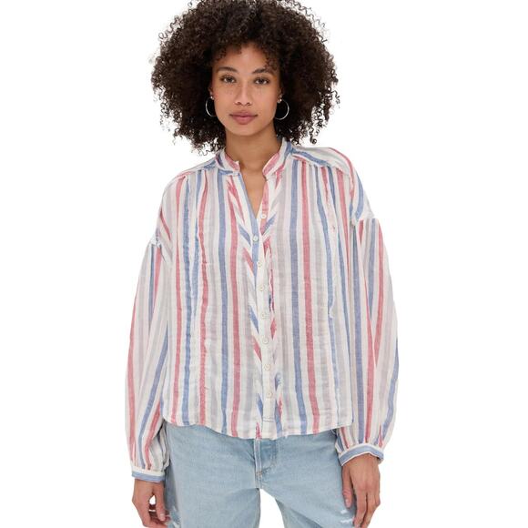 Jack and Delancey Stripe Valley Linen Anthropologie Coastal Grandma Blouse 3X - Picture 1 of 7